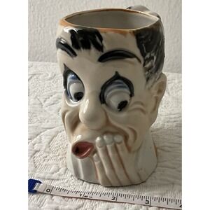 Cartoonish Man Face Mug with Dog Handle Made in Japan‎ 5"x4.75"x3.25"-Vintage